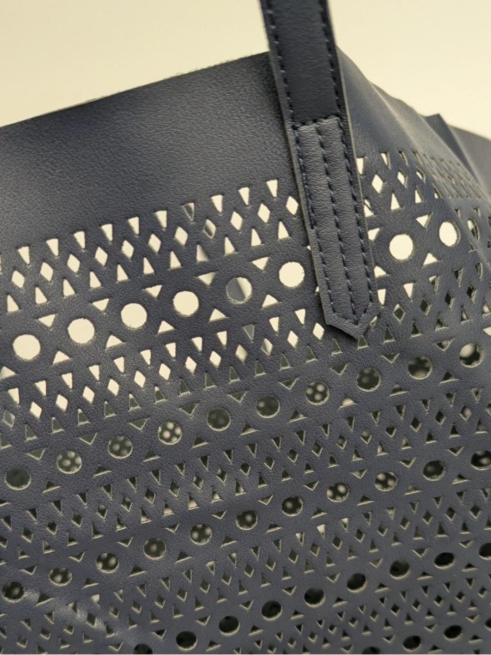 Saks Fifth Avenue Classic Laser-Cut Tote Bag, Navy - Picture 2 of 6